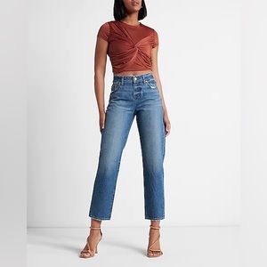 Express Low Rise Medium Wash Boyfriend Jeans